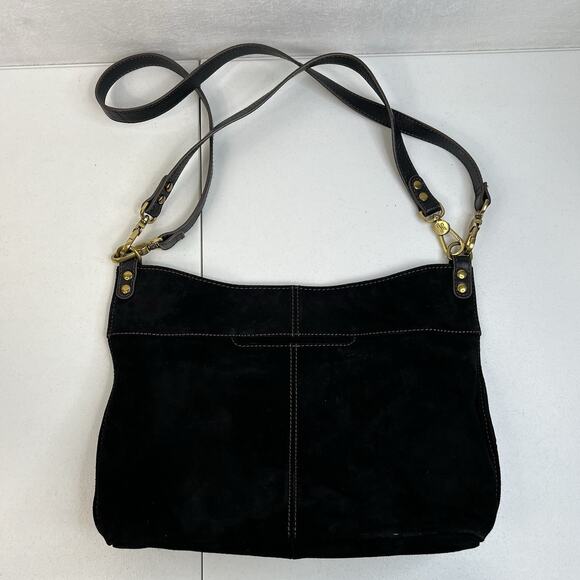 HOBO International Pier Black Suede Leather Crossbody Shoulder Bag Convertible - Picture 6 of 15